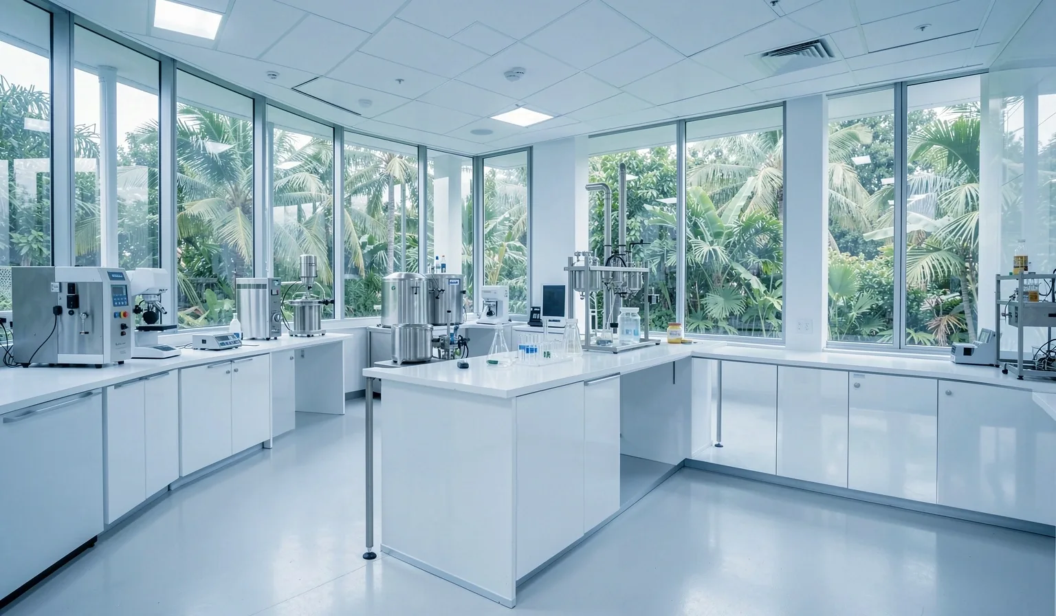 Modern laboratory interior in Indonesia with clean surfaces and natural light
