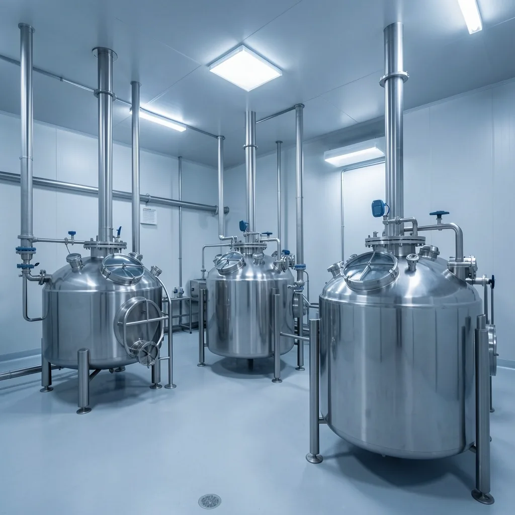 Clean manufacturing facility interior with stainless steel surfaces
