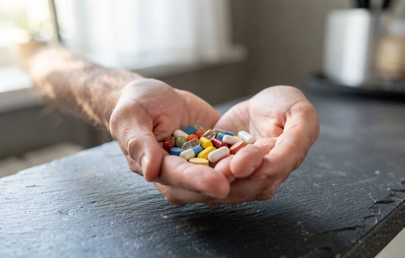 Mineral and vitamin complex close-up for men's daily nutrition